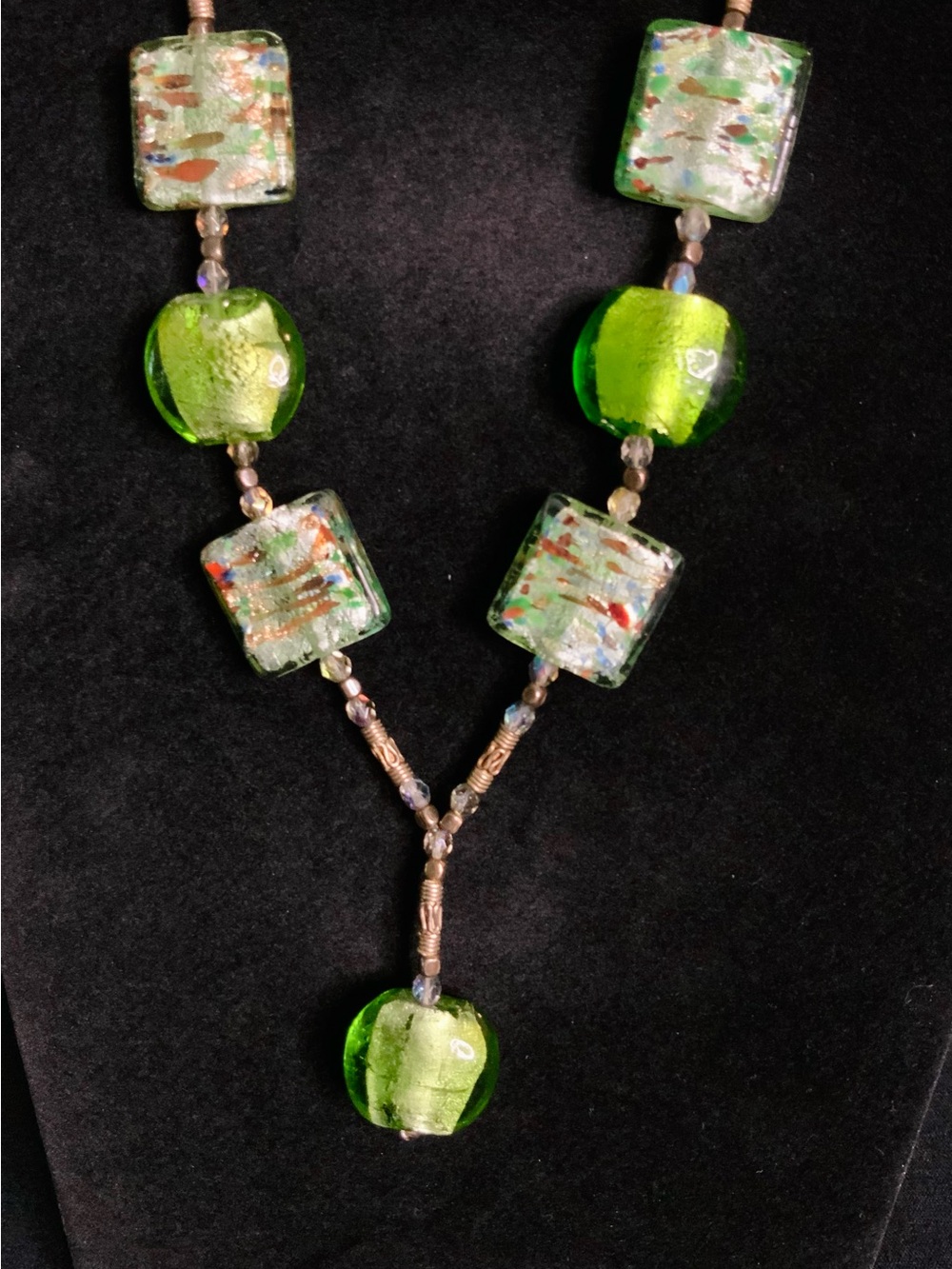 20” Necklace Murano Glass Style Foil Beads with AB Glass Small Beads.